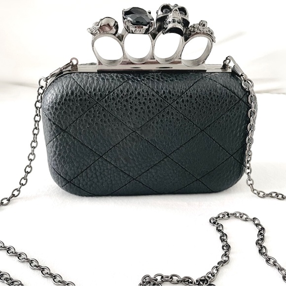 Dolls Kill Handbags - Alexander McQueen Dupe Double Trouble Dolls Kill Quilted Skull Clutch Crossbody